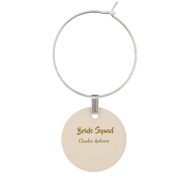 Bride squad bridesmaid name golden orange wedding  wine charm (Front)