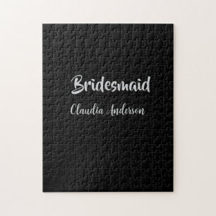 Bride squad bridesmaid name silver black wedding jigsaw puzzle