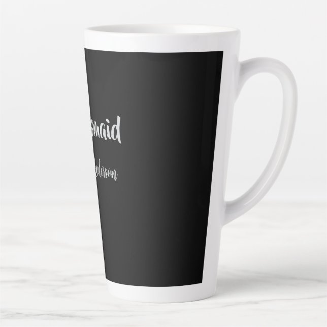 Bride squad bridesmaid name silver black wedding  latte mug (Right)
