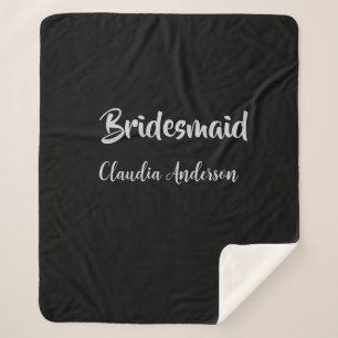 Bride squad bridesmaid name silver black wedding sherpa blanket
