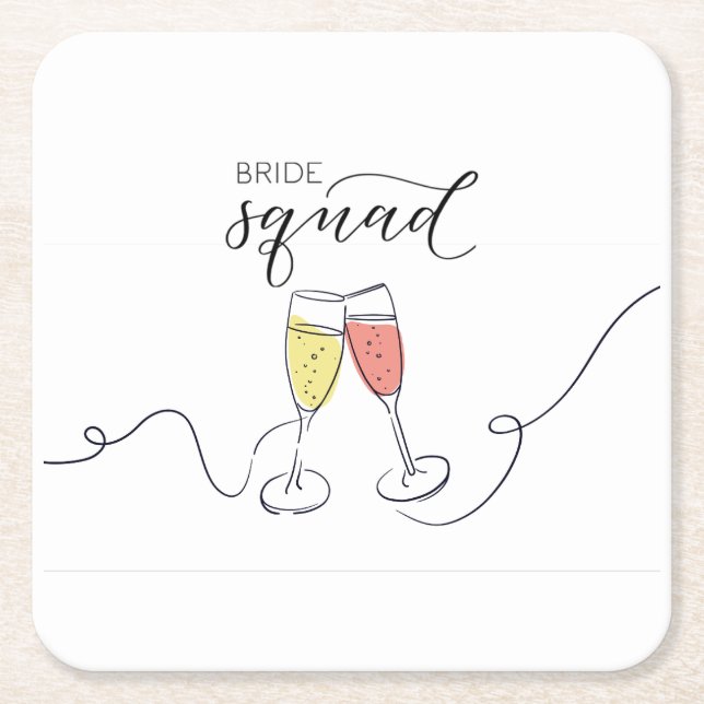 Bride Squad Champagne Toast Paper Coasters (Front)