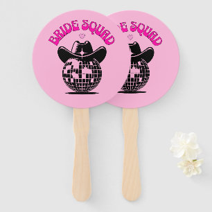 bride squad disco cowgirl pink hand fan