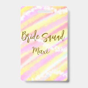 Bride squad golden pastel pink colorful glitter br badge