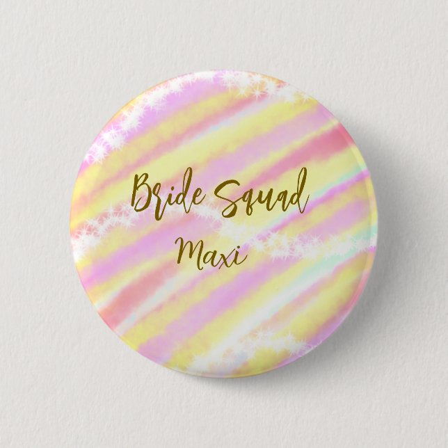 Bride squad golden pastel pink colorful glitter br button (Front)