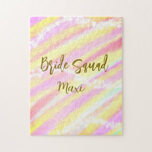 Bride squad golden pastel pink colorful glitter br jigsaw puzzle