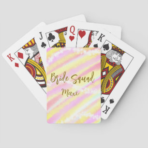 Bride squad golden pastel pink colorful glitter br poker cards
