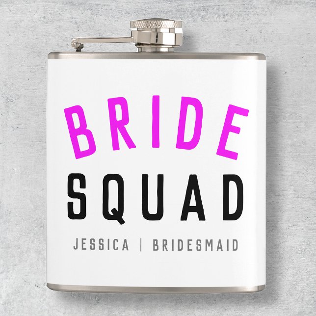 Bride Squad | Hot Pink Bachelorette Bridesmaid Flask (Creator Uploaded)