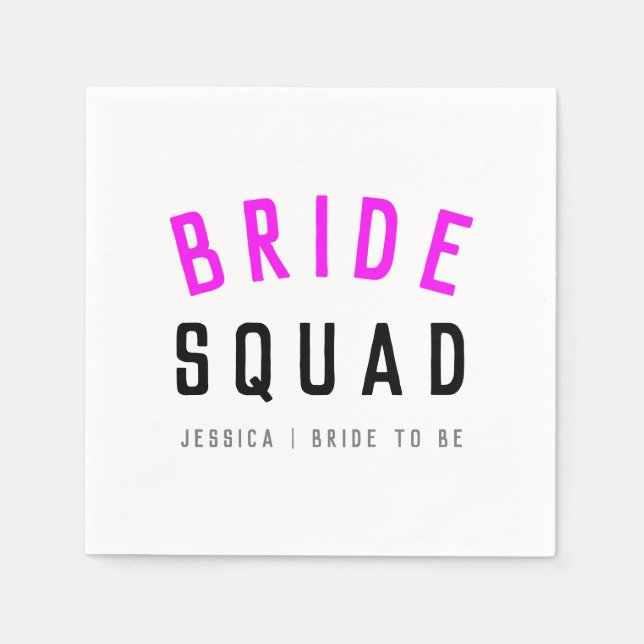 Bride Squad | Hot Pink Bachelorette Bridesmaid Napkins (Front)