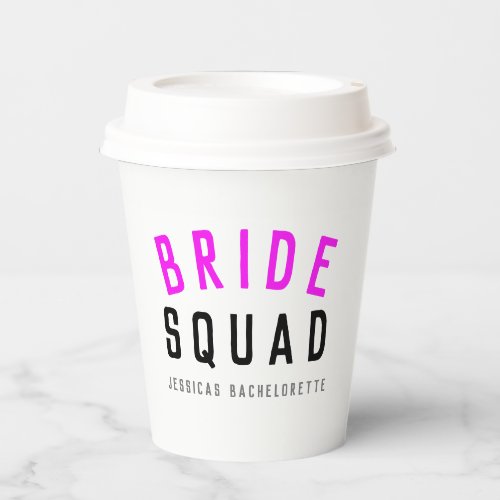 Bride Squad  Hot Pink Bachelorette Bridesmaid  Paper Cups