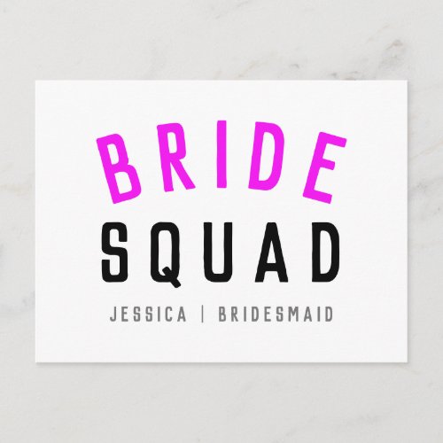 Bride Squad  Hot Pink Bachelorette Bridesmaid Postcard