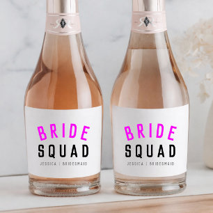 Bride Squad Hot Pink Bachelorette Bridesmaid Sparkling Wine Label