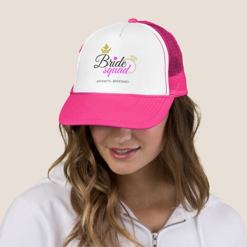 Bride Squad Hot Pink Gold Bachelorette Bridesmaid Trucker Hat