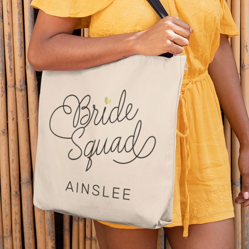 Bride Squad Modern Script Gold Wedding Name Tote Bag