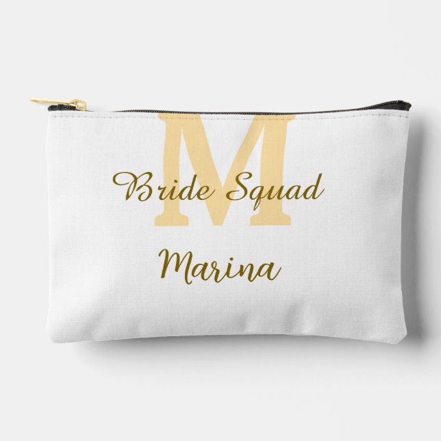 Bride squad monogram golden bridal shower simple  accessory pouch (Front)