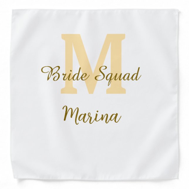Bride squad monogram golden bridal shower simple  bandana (Front)