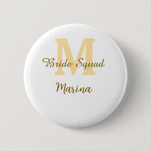 Bride squad monogram golden bridal shower simple  button