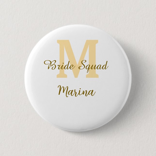 Bride squad monogram golden bridal shower simple  button (Front)