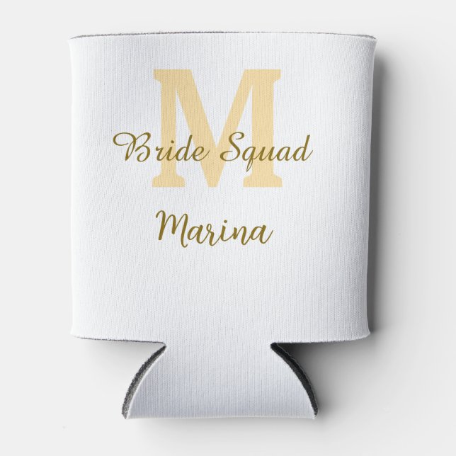 Bride squad monogram golden bridal shower simple  can cooler (Front)