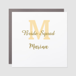 Bride squad monogram golden bridal shower simple  car magnet