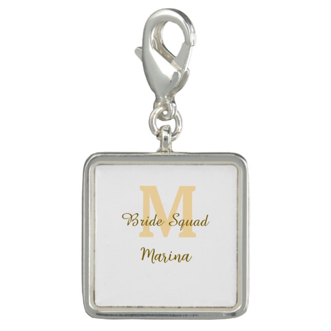 Bride squad monogram golden bridal shower simple  charm (Front)
