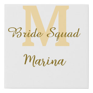 Bride squad monogram golden bridal shower simple faux canvas print