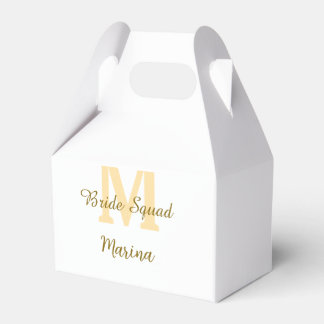 Bride squad monogram golden bridal shower simple favor boxes
