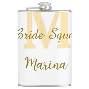 Bride squad monogram golden bridal shower simple  flask