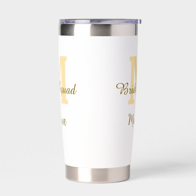 Bride squad monogram golden bridal shower simple  insulated tumbler (Left)