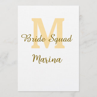 Bride squad monogram golden bridal shower simple invitation