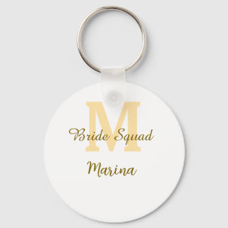 Bride squad monogram golden bridal shower simple keychain