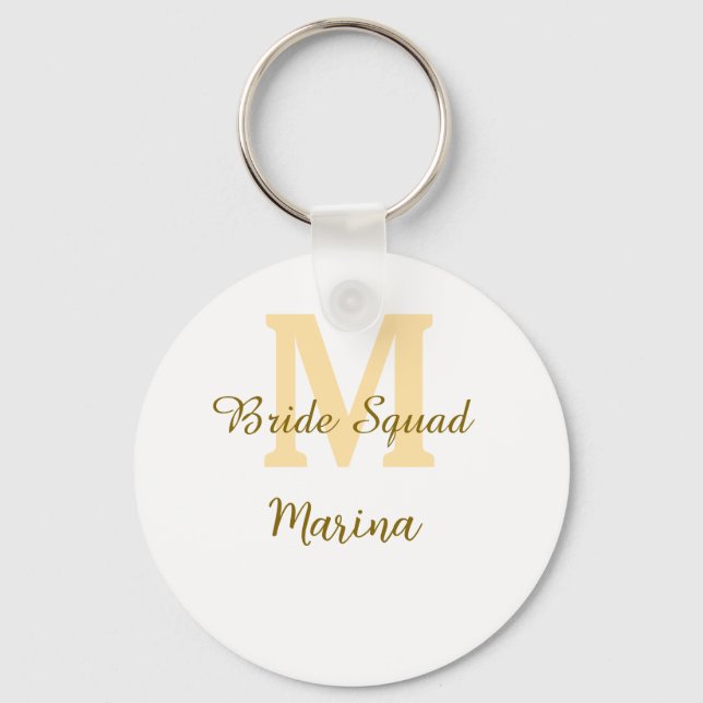 Bride squad monogram golden bridal shower simple  keychain (Front)