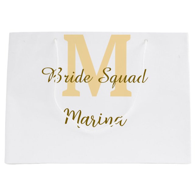 Bride squad monogram golden bridal shower simple  large gift bag (Front)