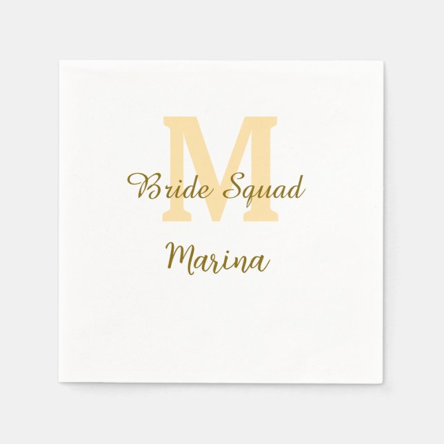 Bride squad monogram golden bridal shower simple  napkins (Front)