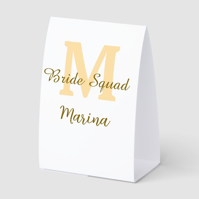 Bride squad monogram golden bridal shower simple  paper table tent  (Front)