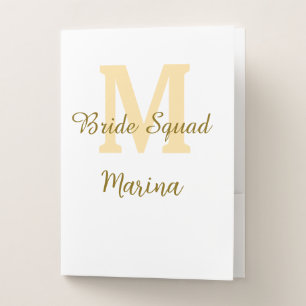 Bride squad monogram golden bridal shower simple  pocket folder
