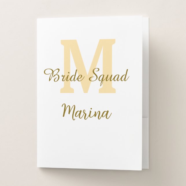 Bride squad monogram golden bridal shower simple  pocket folder (Front)