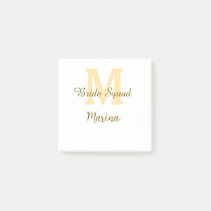 Bride squad monogram golden bridal shower simple post-it notes