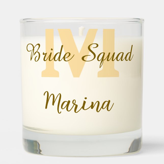 Bride squad monogram golden bridal shower simple  scented candle (Front)