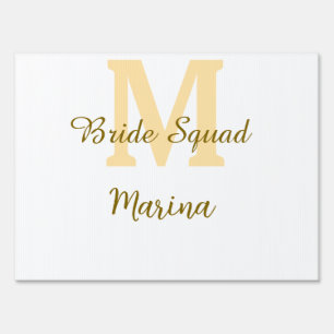 Bride squad monogram golden bridal shower simple sign