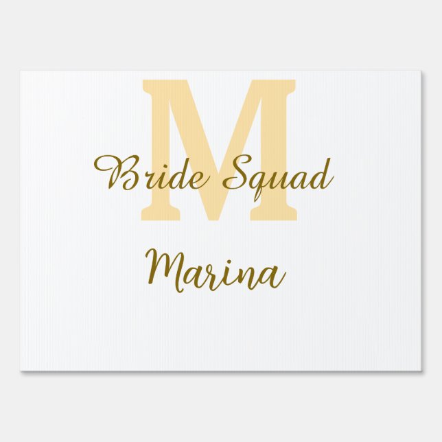 Bride squad monogram golden bridal shower simple  sign (Front)