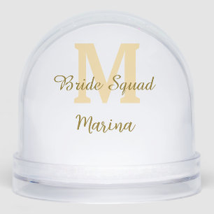 Bride squad monogram golden bridal shower simple snow globe