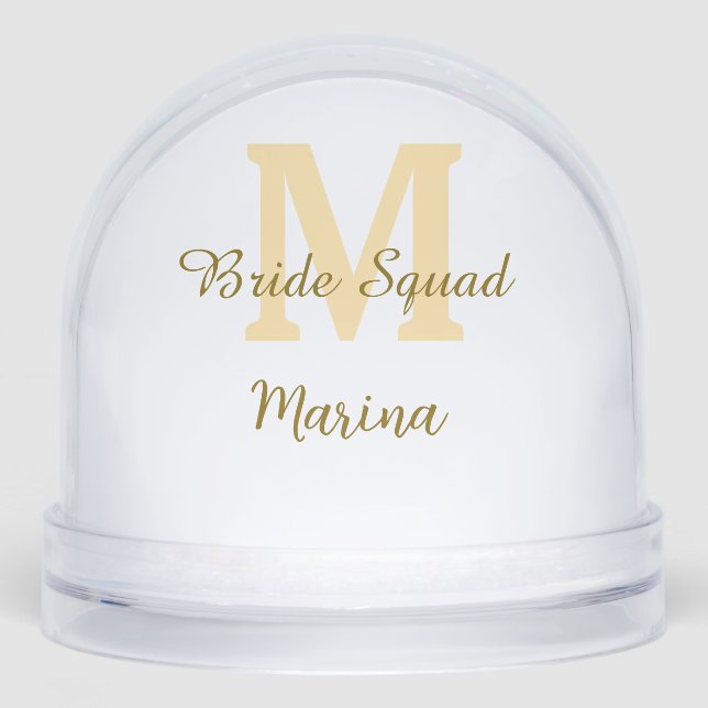 Bride squad monogram golden bridal shower simple  snow globe (Front)