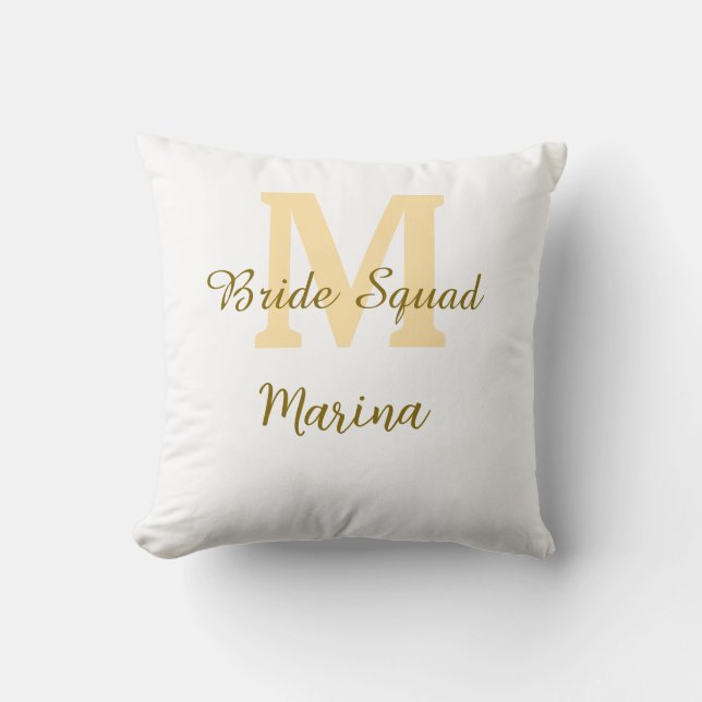 Bride squad monogram golden bridal shower simple  throw pillow (Front)