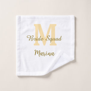 Bride squad monogram golden bridal shower simple  wash cloth