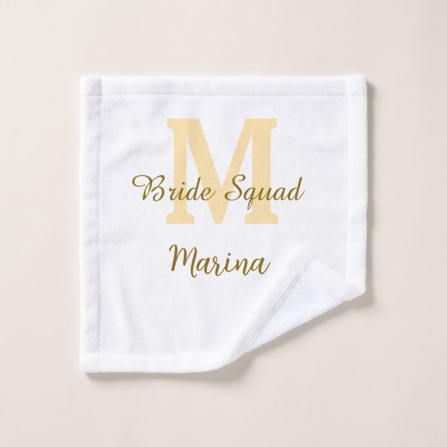 Bride squad monogram golden bridal shower simple  wash cloth (Wash Cloth)