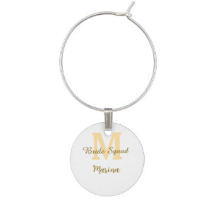 Bride squad monogram golden bridal shower simple wine charm