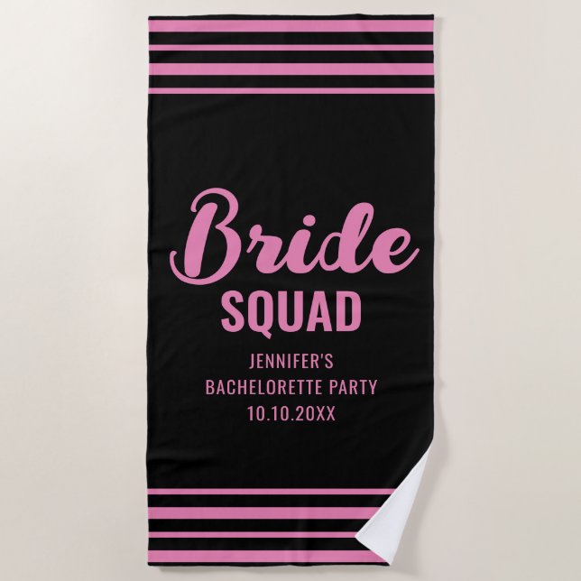 Bride Squad Name Bachelorette Party Bridal Shower Beach Towel (Front)
