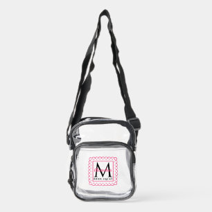 Bride Squad Name Monogram Pink Scalloped Frame Clear Crossbody Bag