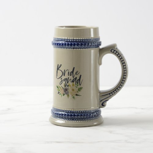 bride squad navy floral bachelorette bridal shower beer stein