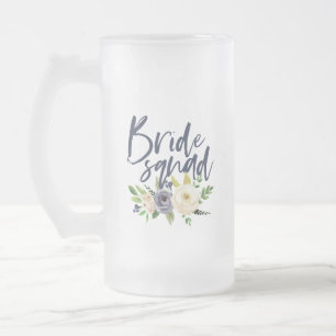 bride squad navy floral bachelorette bridal shower frosted glass beer mug